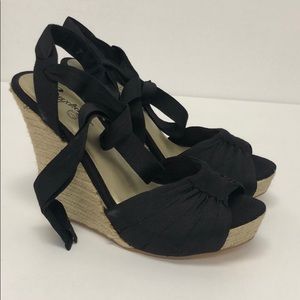 Seychelles Wedges Black Ankle Tie - Never Worn